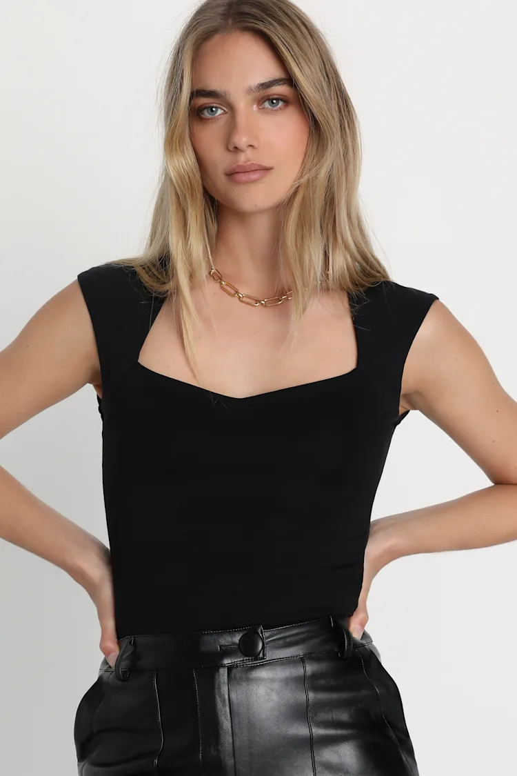 Poised Personality Black Cap Sleeve Sweetheart Neck Top | Lulus (US)