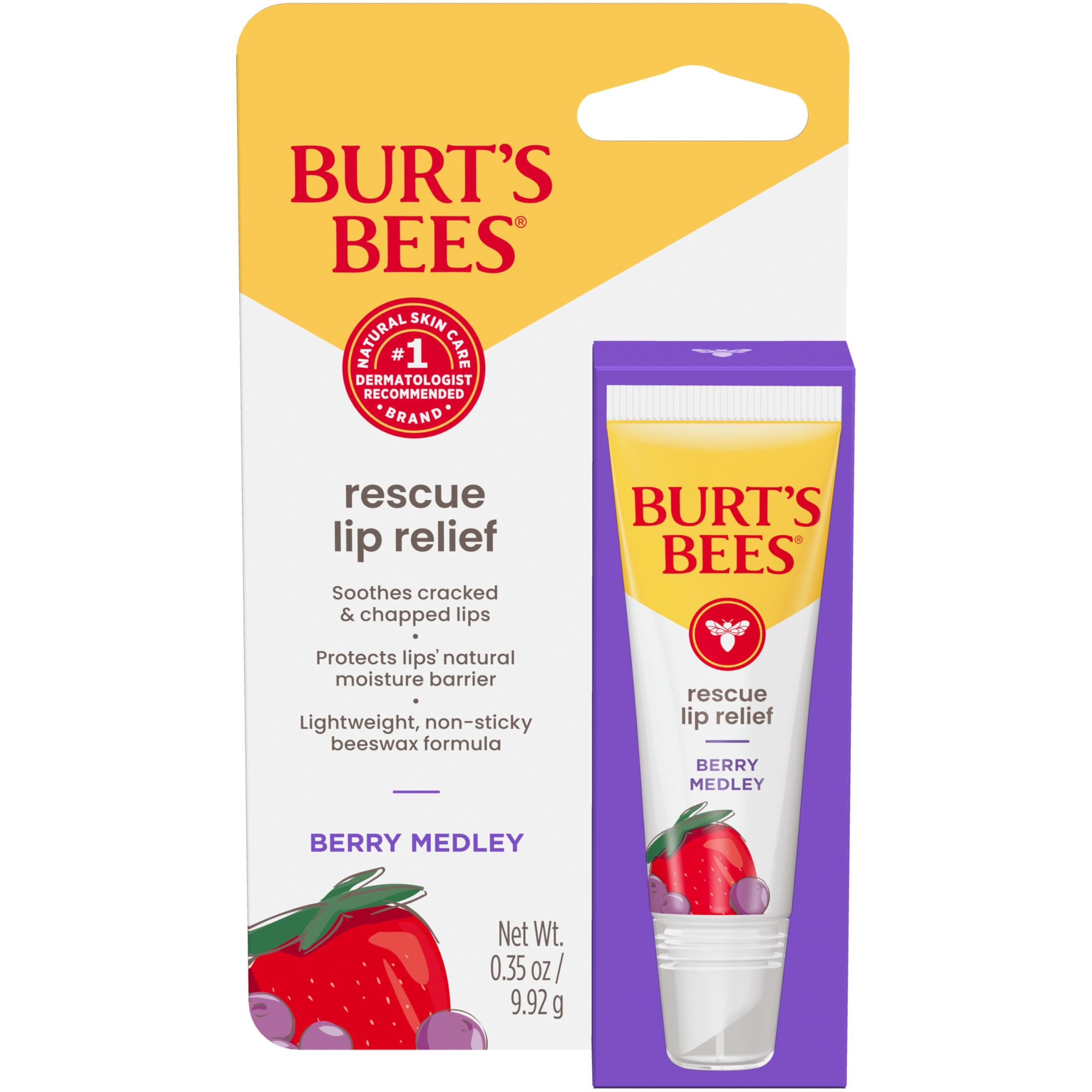 Burt's Bees Rescue Lip Relief, Berry Medley, Hydrating Lip Balm for Dry Cracked Lips, with Respon... | Amazon (US)
