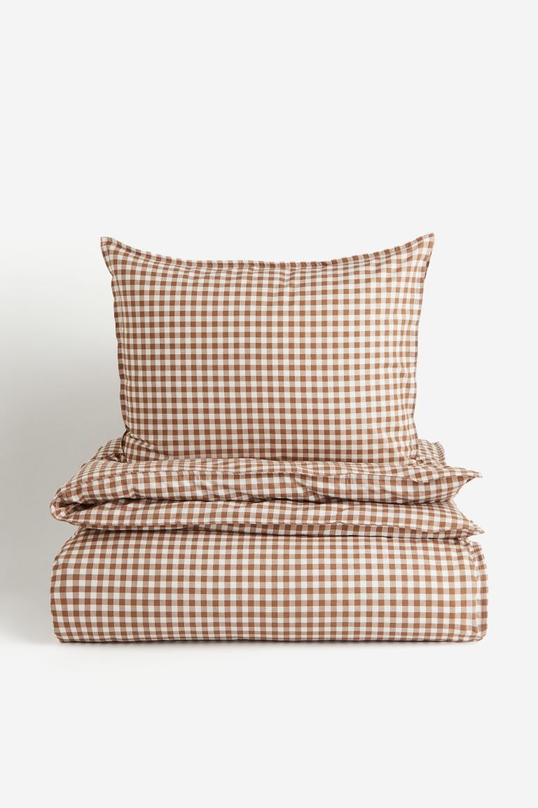 Patterned Twin Duvet Cover Set - Green/gingham checked - Home All | H&M US | H&M (US + CA)