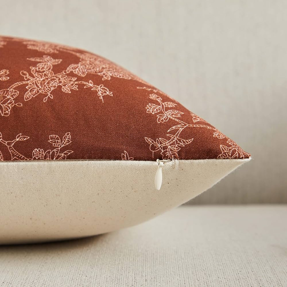 100% Cotton French Pastoral Throw Pillow Covers Set of 2, 16x16 Inch Background/Terracota Farmhou... | Amazon (US)