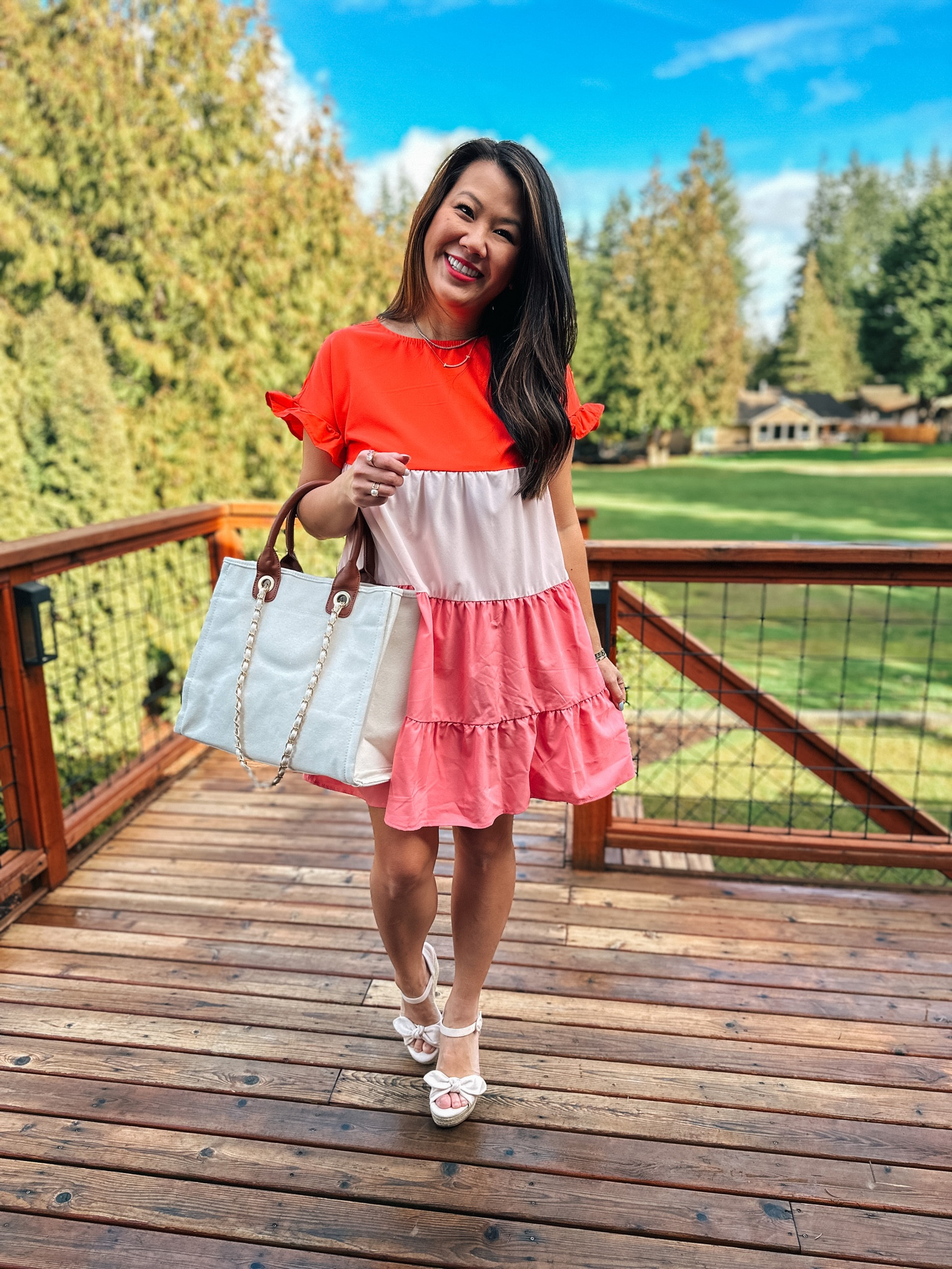 Spring dress
Color block dress
Canvas bag
Tote bag
Bow wedge sandals 
Bow espadrilles 

#LTKSeasonal #LTKitbag #LTKunder50