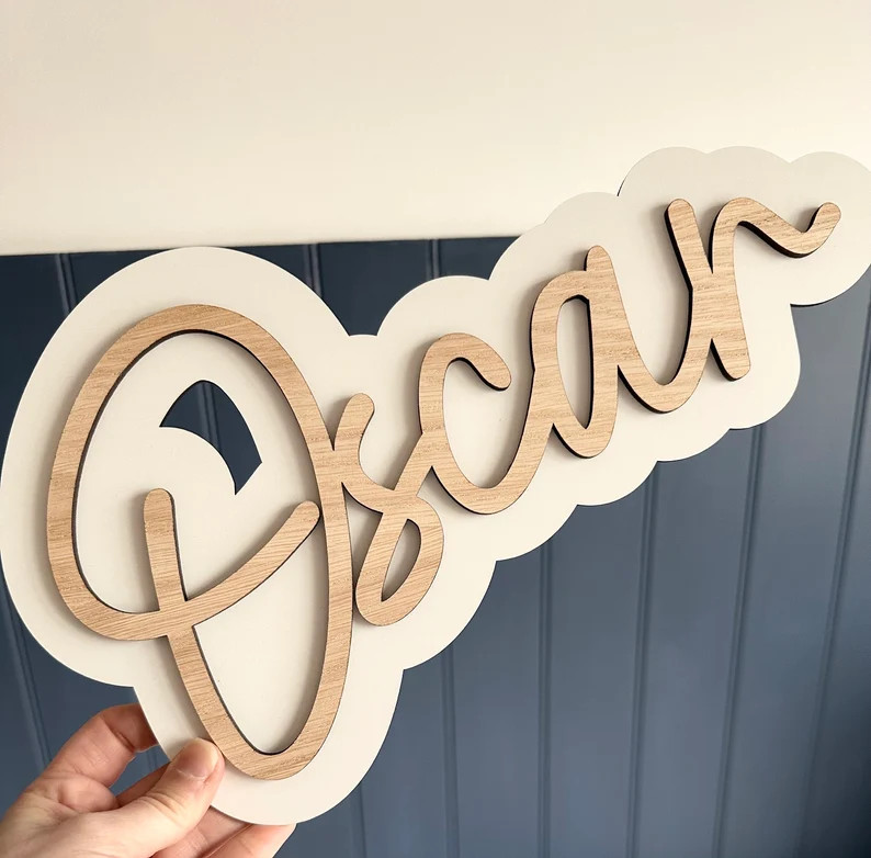 Personalised Double Layered Name Sign White & Oak Wood Wall Children’s Door Plaque Nursery Play... | Etsy (Global)