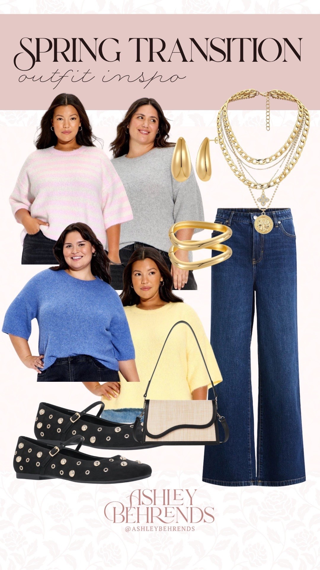 The recipe for a curvy girl approved spring transition outfit 100% calls for these adorable spring ready tops from @Target 🎯! I have and love the butter yellow color with my dark wash Walmart jeans. Gold embellishments on the black flat shoes, affordable gold jewelry and a super cute tan top handle purse complete the look. 
Curvy girl approved outfit inspo, plus size spring transition outfit inspo 

#LTKootd #LTKPlusSize #LTKSeasonal