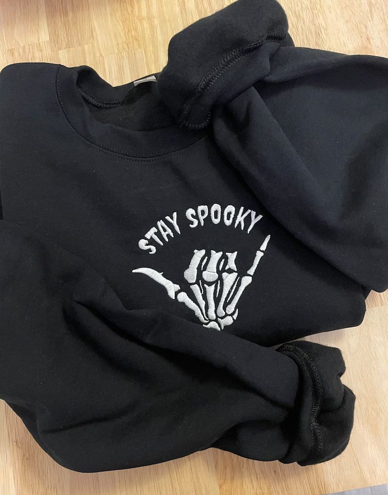 Stay Spooky Embroidered Sweatshirt  Embroidered Crewneck  - Etsy | Etsy (US)