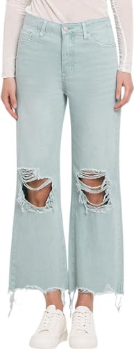 VERVET by Flying Monkey Women's High-Rise 90s Vintage Cropped Flare Jeans V2736CB (Cloud Blue, 32) | Amazon (US)