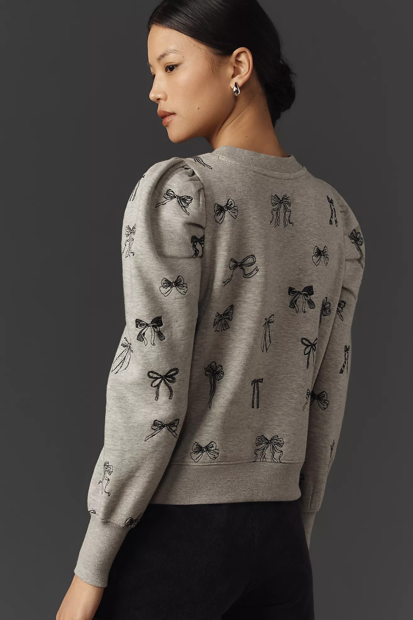 Maeve Puff-Sleeve Embroidered Sweatshirt | Anthropologie (US)
