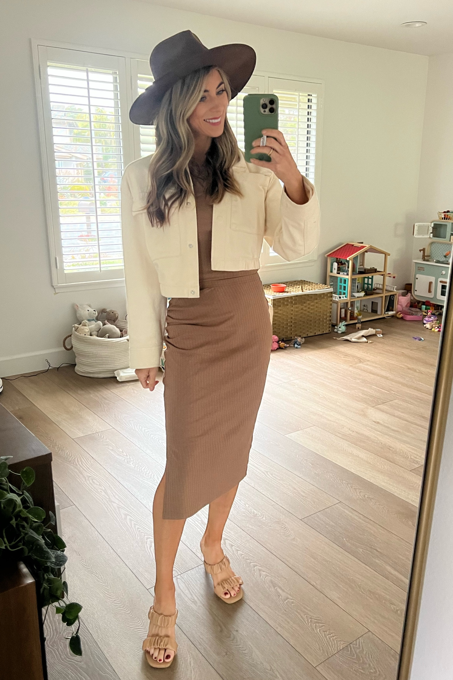 Love this neutral look. Amazon set with Abercrombie crop jacket, & lack of color hat. Had a brunch meeting today! 
Neutrals. Spring set. Spring dress. 

#LTKFind #LTKSeasonal #LTKstyletip