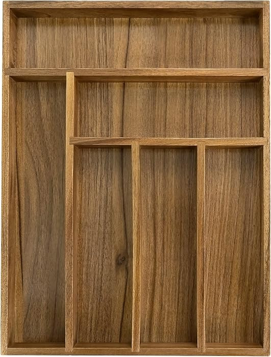 Luxury Acacia Kitchen Drawer Organizer - Silverware Organizer - Utensil Holder and Cutlery Tray w... | Amazon (US)