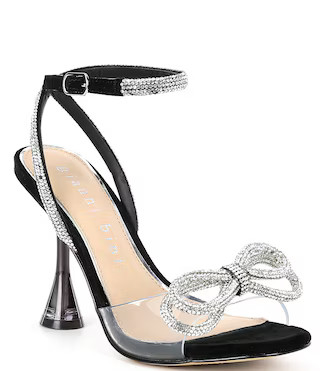 Haydn Clear Rhinestone Bow Ankle Strap Dress Heels | Dillard's