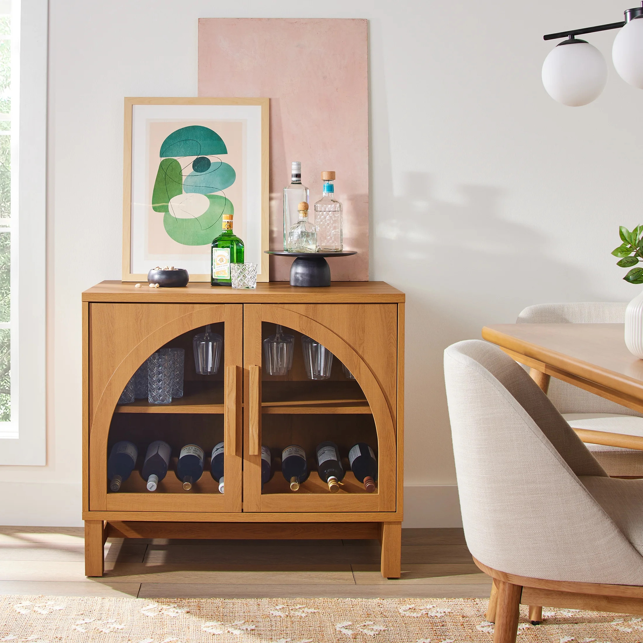 Better Homes & Gardens Juliet Arch Door Kitchen Cabinet, Light Honey Finish | Walmart (US)