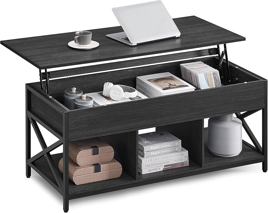 VASAGLE Lift Top Coffee Table, Lift Coffee Table with Storage Shelf, Hidden Compartments and Lift... | Amazon (US)