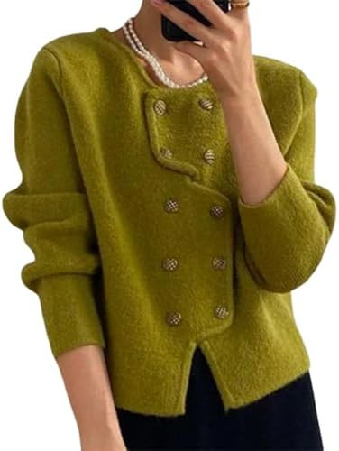 Women's Elegant Plain Long Sleeve Cardigan Sweater Open Front Crewneck Outfits Asymmetric Buttons... | Amazon (US)