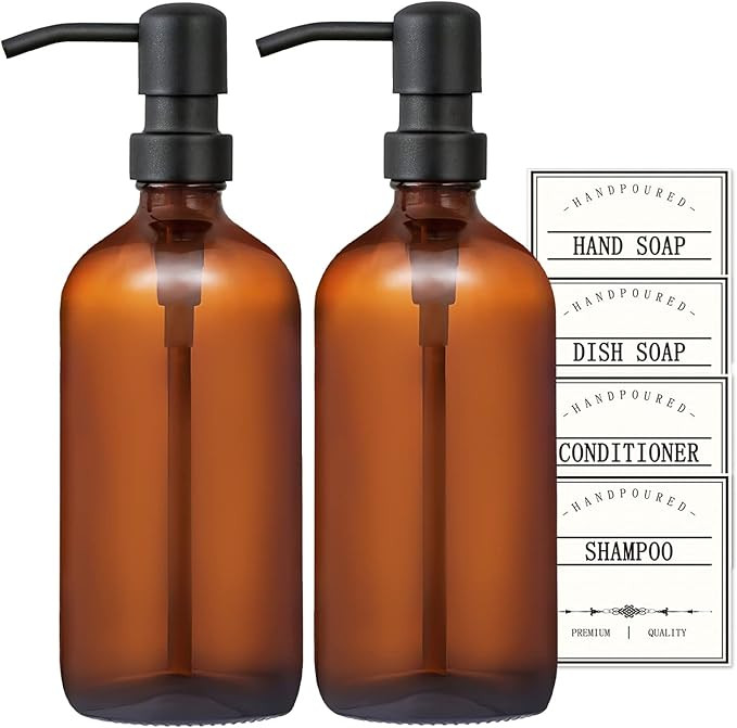 Amazon.com: GMISUN Amber Glass Soap Dispenser, 2 Pack Thick Dish and Hand Soap Dispenser Set with... | Amazon (US)