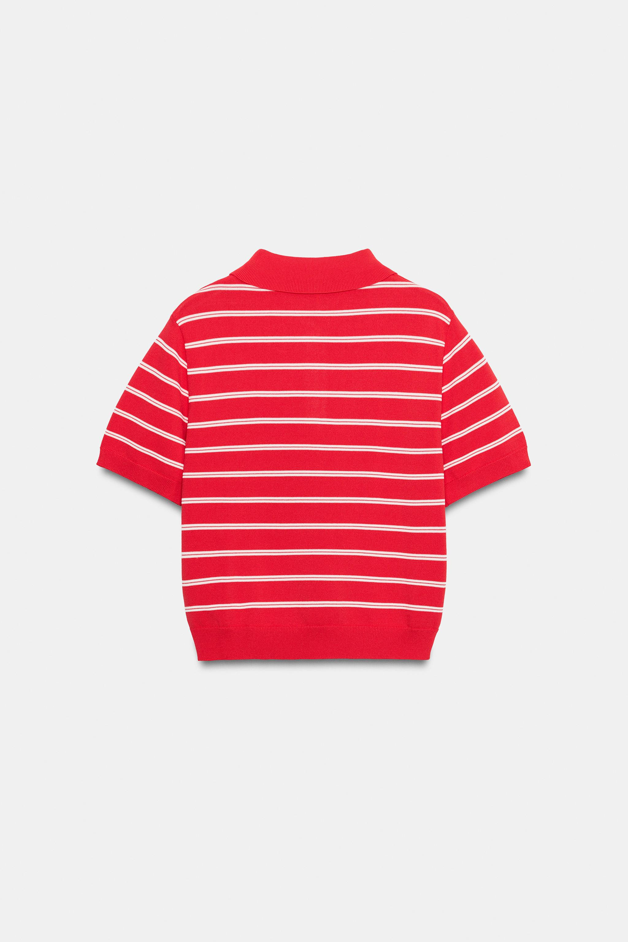 STRIPED SHORT SLEEVE KNIT POLO TOP | Zara US