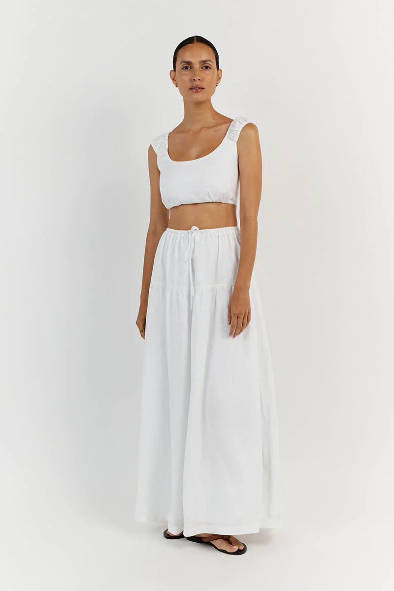 ABBY WHITE LINEN MAXI SKIRT | DISSH