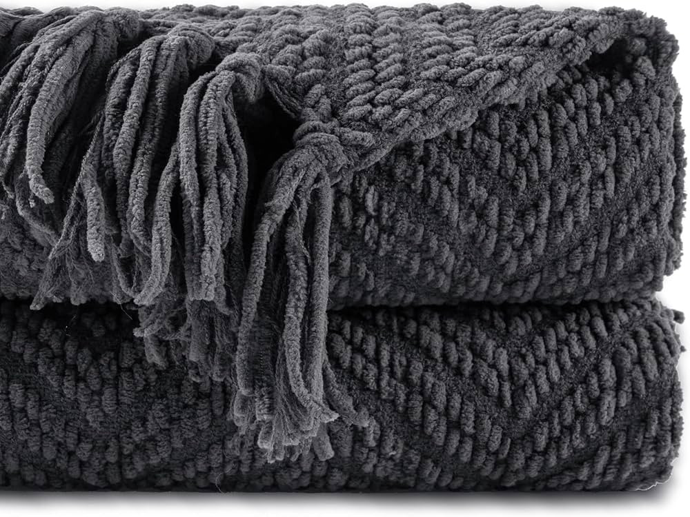 BATTILO HOME Dark Grey Throw Blanket for Couch, Knit Charcoal Throw Blanket Versatile for Chair, ... | Amazon (US)