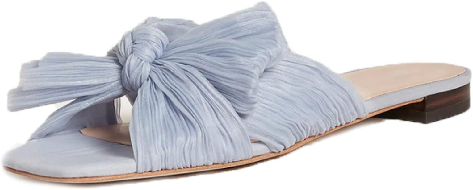 Mattiventon Flat Slide Bow Sandals for Women Open Square Toe Slip on Muels Dress Sandals | Amazon (US)