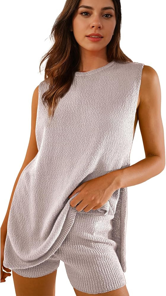 Hixiaohe Womens Pajamas Knit 2 Piece Sets for Women Sweater Outfits Beach Vacation Lounge Set Pul... | Amazon (US)