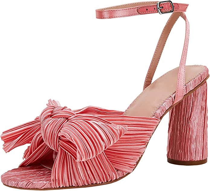 VETASTE Women's Bow Knot Heeled Sandals Bridal Wedding Open Toe Ankle Strap Chunky Heels | Amazon (US)