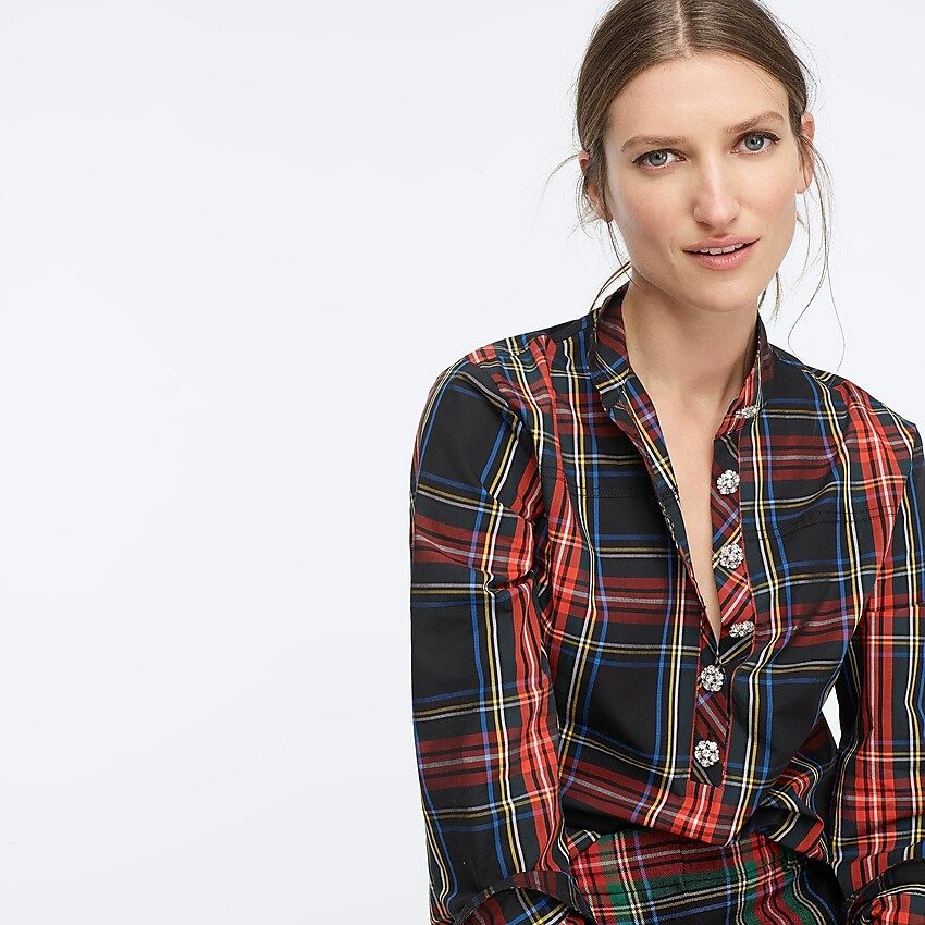 Jeweled button popover tunic in Stewart tartan | J.Crew US