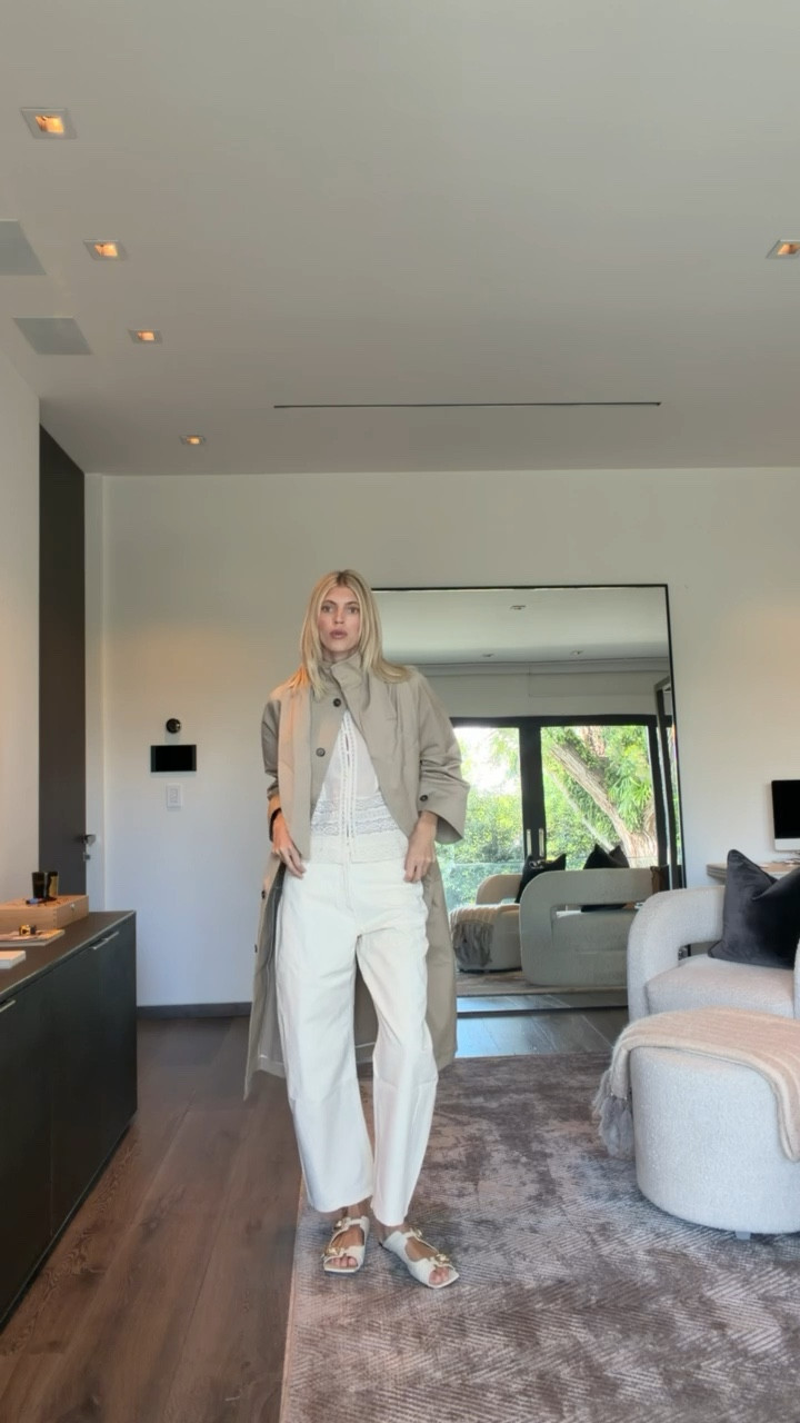 Obsessed with this trench! The top neck tie detail is adorable. Paired with this sleeveless lace trim blouse &  denim. A little pop from this embellished clutch 🤎

#LTKgrwm #LTKootd #LTKSeasonal