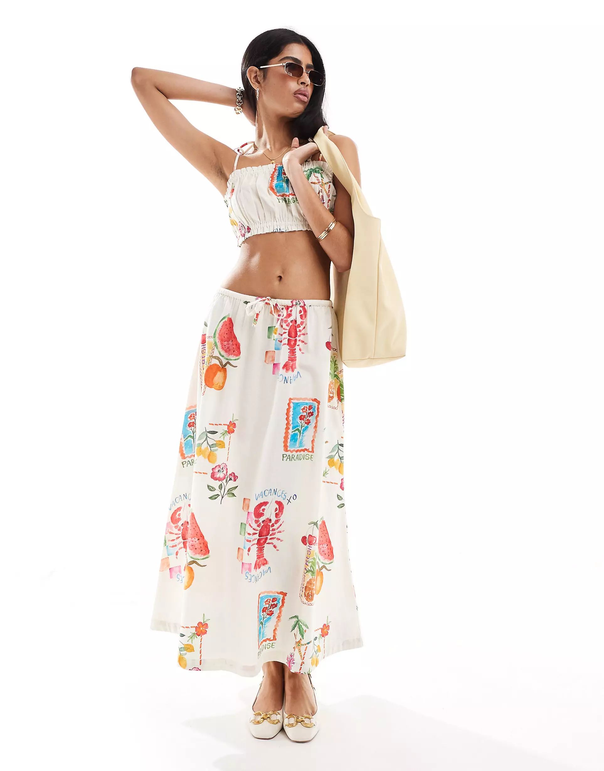 ASOS DESIGN oversized skirt with linen in postcard print co-ord | ASOS | ASOS (Global)
