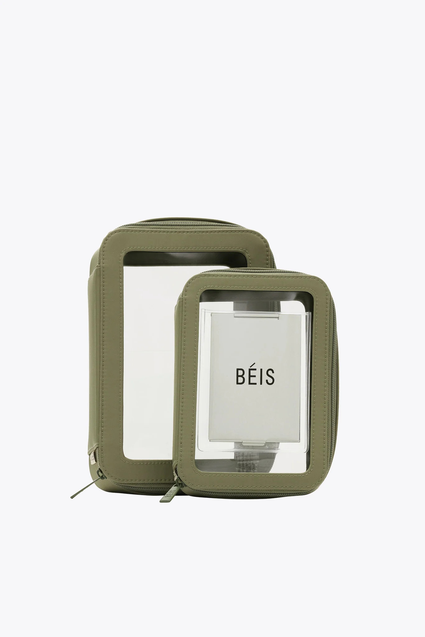 BÉIS 'The In Flight Cosmetic Set' in Olive - Olive Green Carry On Makeup Bag & Travel Makeup Org... | BEIS