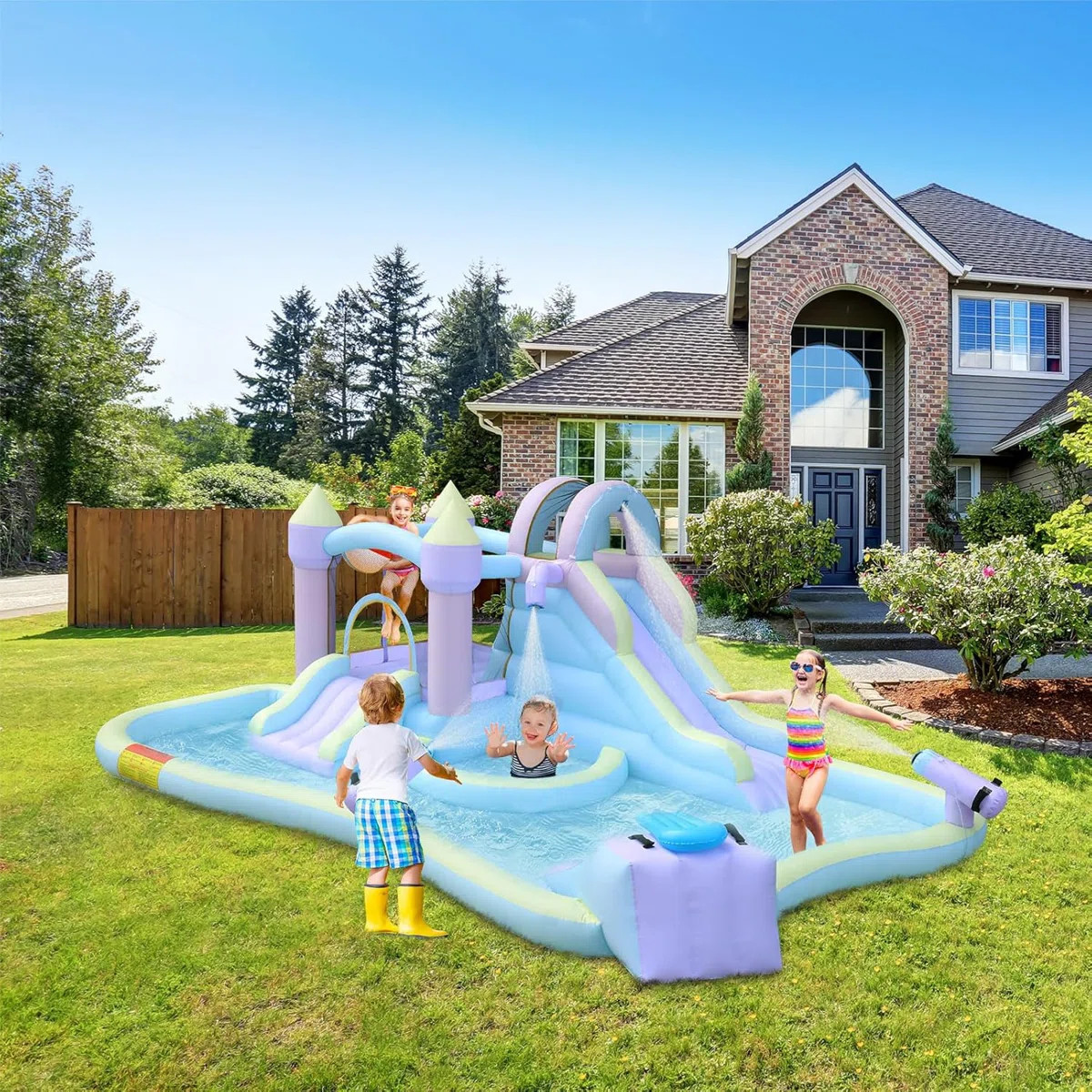 Inflatable Bounce House With Double Water Slide And Air-Blower | Wayfair North America
