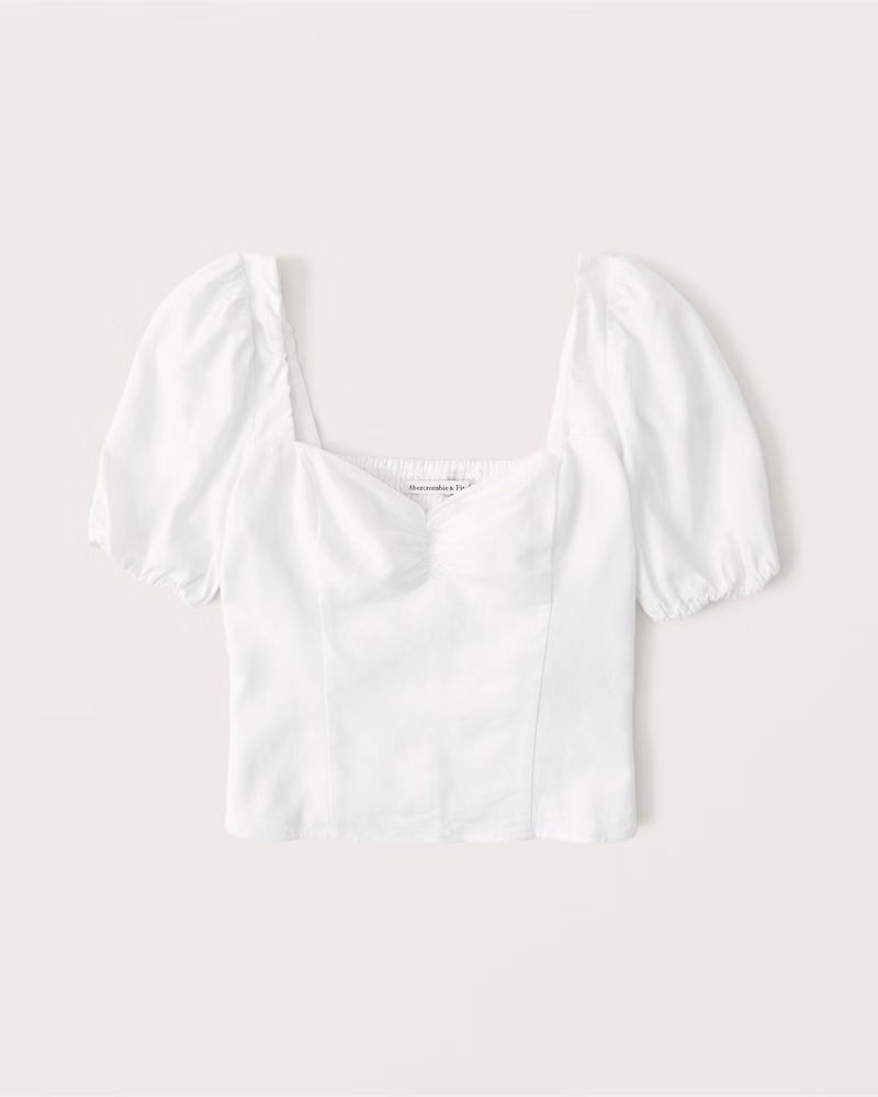 Short-Sleeve Cinched Linen-Blend Top | Abercrombie & Fitch (US)