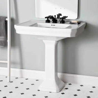 32 Inch Pedestal Sink - 8 Inch Faucet Drillings - White | Wayfair North America