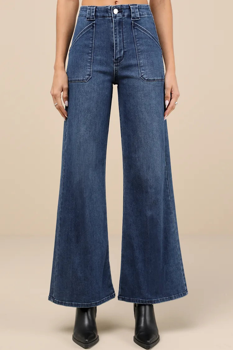 Trending Staple Dark Wash High-Rise Flare Jeans | Lulus