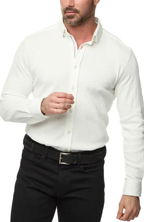 Robert Graham Hammond Tailored Fit Solid Textured Knit Button-Up Shirt in White at Nordstrom, Size Medium | Nordstrom