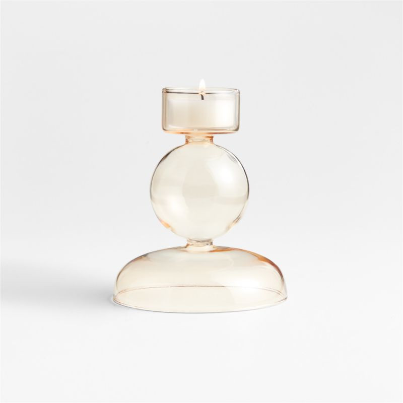 Venezia Small Champagne Yellow Glass Tealight Candle Holder + Reviews | Crate & Barrel | Crate & Barrel