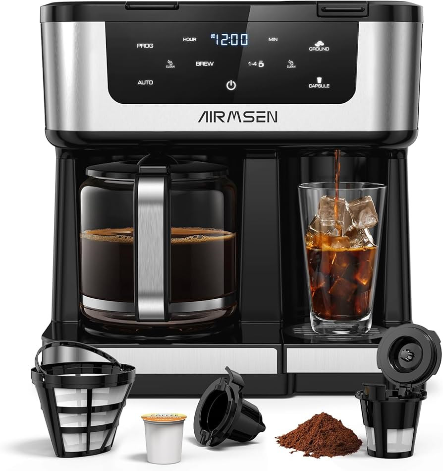 AIRMSEN 12-Cup Programmable Dual Coffee Maker – Single Serve Machine for K-Cup Pods & Ground, 1... | Amazon (US)