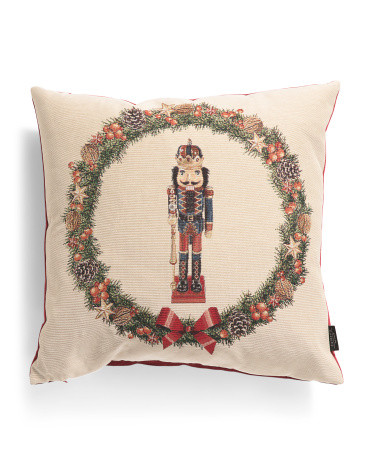 Made In Portugal 20x20 Christmas Nutcracker Wreath Tapestry Pillow | TJ Maxx
