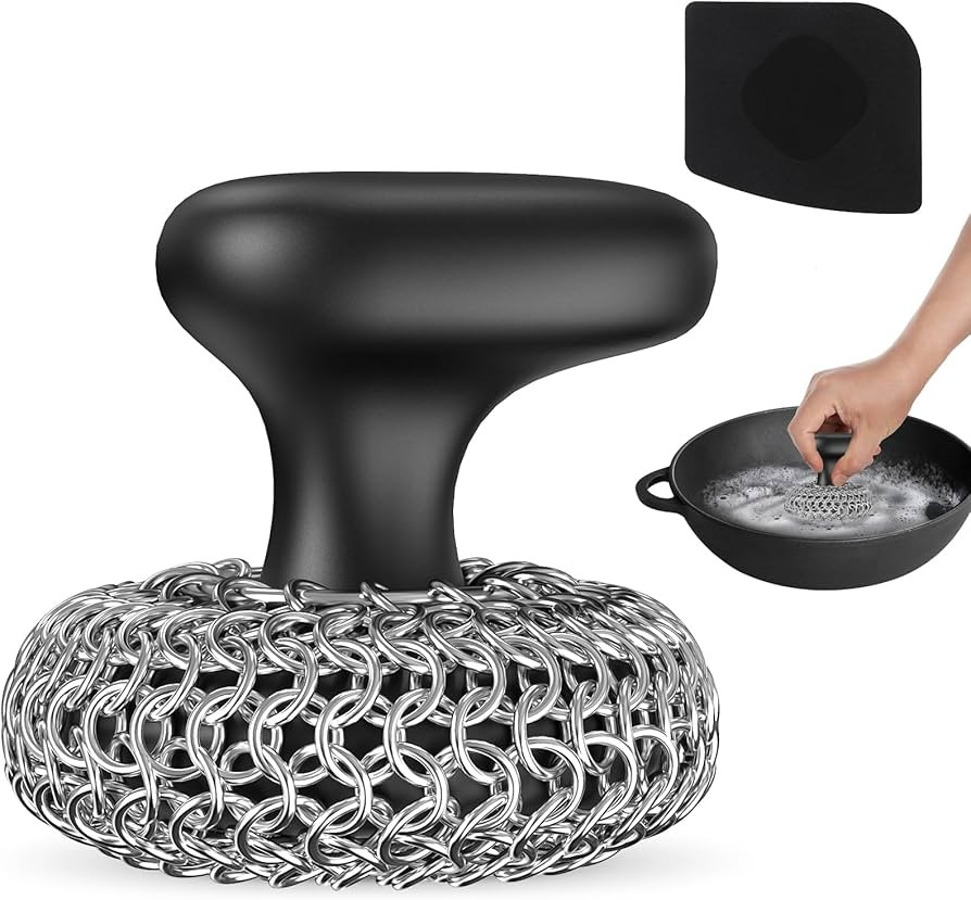 Cast Iron Scrubber | Dish Scrub Brush | 316 Cleaner Chainmail Scrubber for Cast Iron Pan Skillet ... | Amazon (US)