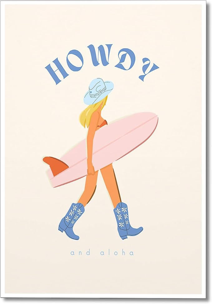 Trendy Coastal Cowgirl Canvas Wall Art, Blue Howdy and Aloha Surfer Girl Room Aesthetic Posters, ... | Amazon (US)