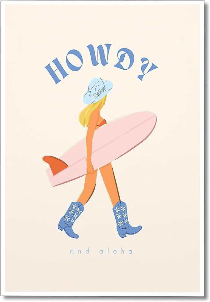 Trendy Coastal Cowgirl Canvas Wall Art, Blue Howdy and Aloha Surfer Girl Room Aesthetic Posters, ... | Amazon (US)