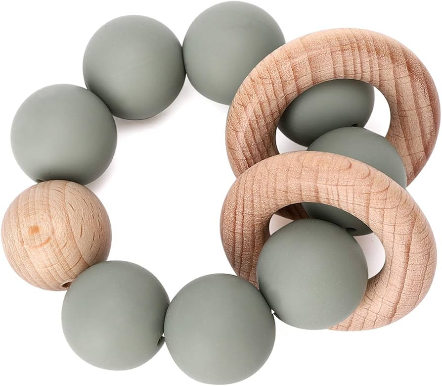 Socub Baby Teething Toy, Organic Baby Teething Ring, Silicone & Beech Baby Rattle Teether for Bab... | Amazon (US)