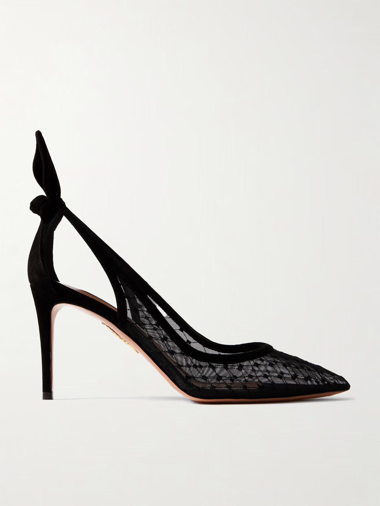 Aquazzura - Bow Tie 85 Embroidered Mesh And Suede Pumps - Black | NET-A-PORTER (US)
