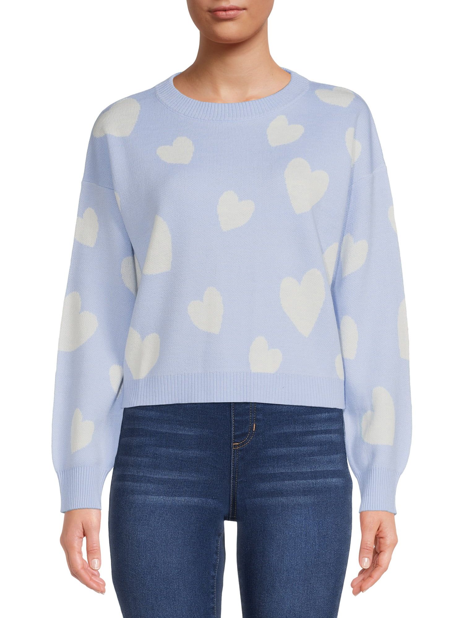 No Boundaries Junior's Cropped Print Sweater, Midweight, Sizes XS-XXXL | Walmart (US)