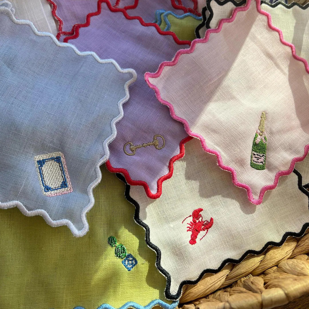 Embroidered Name & Icon Linen Cocktail Napkins - Etsy | Etsy (DACH)