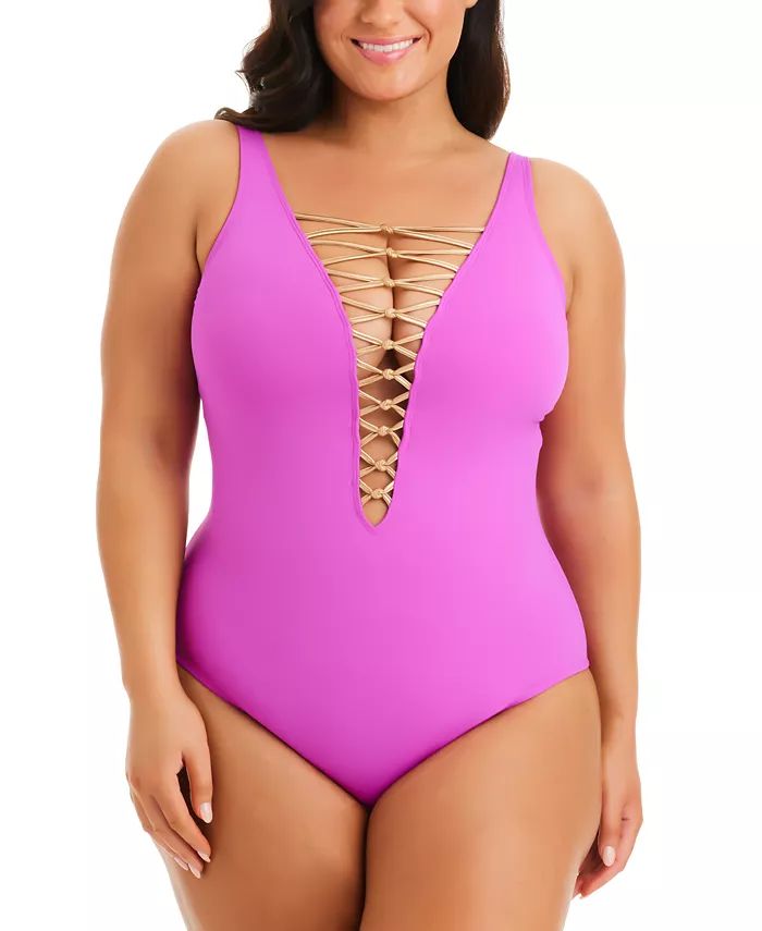 Plus Size Kore Lace-Up One-Piece Swimsuit | Macys (US)