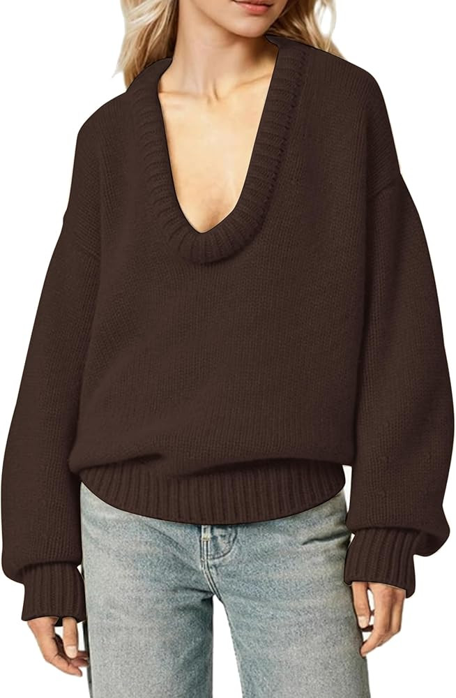 Women's Oversized U Neck Pullover Sweater Long Sleeve Knitted Sweater Chunky Trendy Fall Winter S... | Amazon (US)