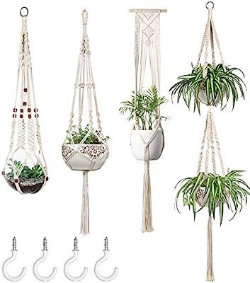 Mkono Macrame Plant Hangers Set of 4 Indoor Wall Hanging Planter Basket Decorative Flower Pot Hol... | Amazon (US)