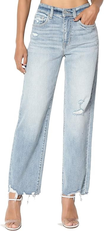 TheMogan Distressed Destructed Washed Denim Mid Rise Relaxed Boyfriend Jeans | Amazon (US)