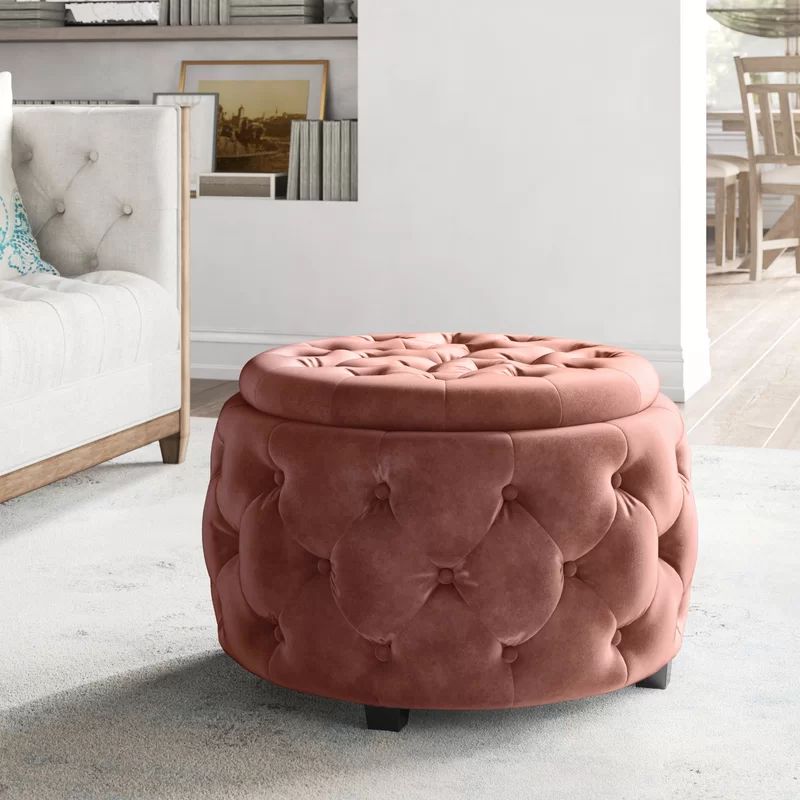 Delphine Velvet Tufted Round Storage Ottoman | Wayfair North America