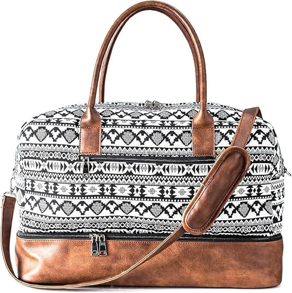 Amazon.com | MyMealivos Canvas Weekender Bag, Overnight Travel Carry On Duffel Tote with Shoe Pou... | Amazon (US)