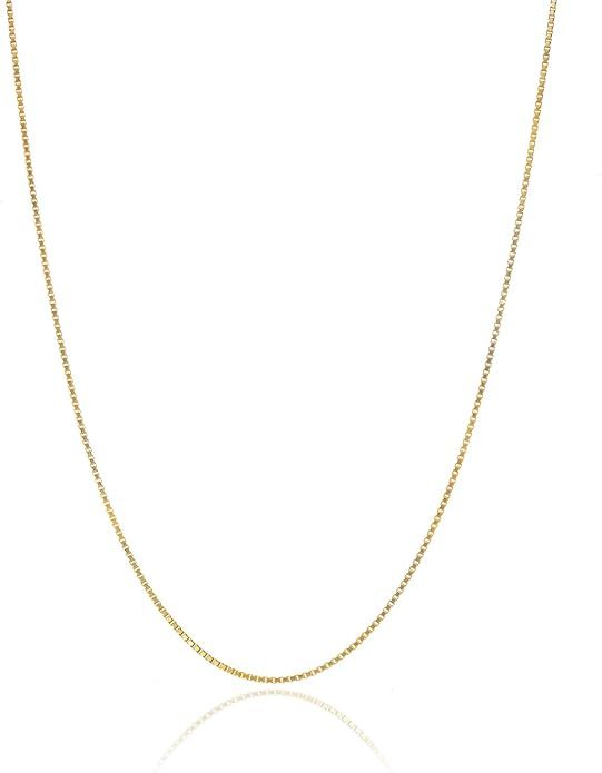 Bling For Your Buck 18K Gold Over Sterling Silver .8mm Thin Italian Box Chain Necklace 14" - 40" | Amazon (US)