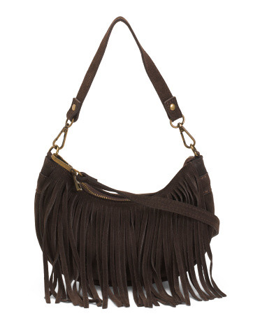 Suede Double Layer Fringe Crossbody | TJ Maxx